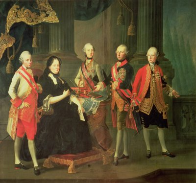 Kaiserin Maria Theresia von Österreich mit vier ihrer Söhne; Joseph, Ferdinand, Leopold und Maximilian von Louis Joseph Maurice